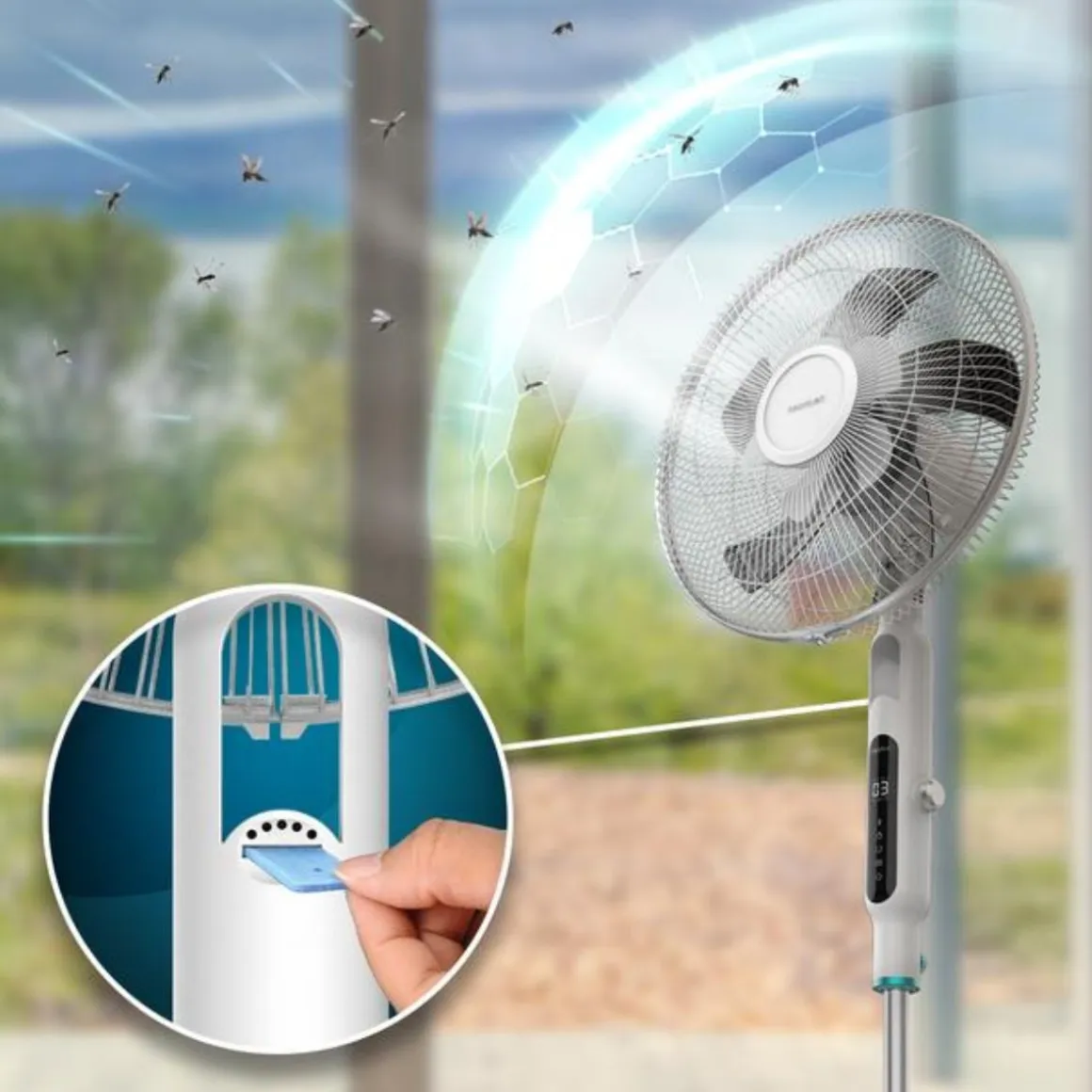Ventilador de pie Cecotec Energysilence 1600 Moskito 65W antimosquitos mando a distancia blanco
