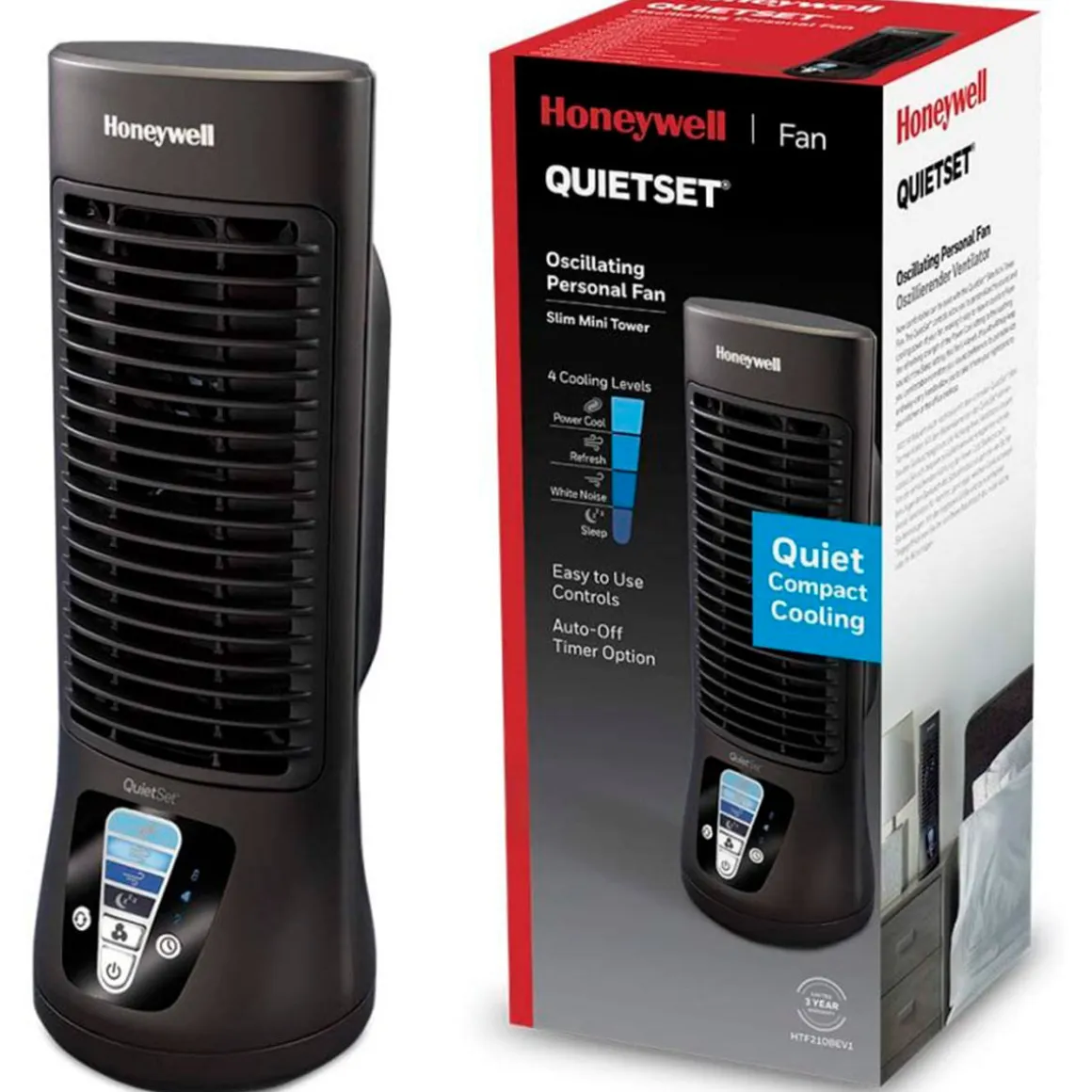 Ventilador de sobremesa Honeywell HTF210BE4 Quietset Slim Mini 5W 4 velocidades negro