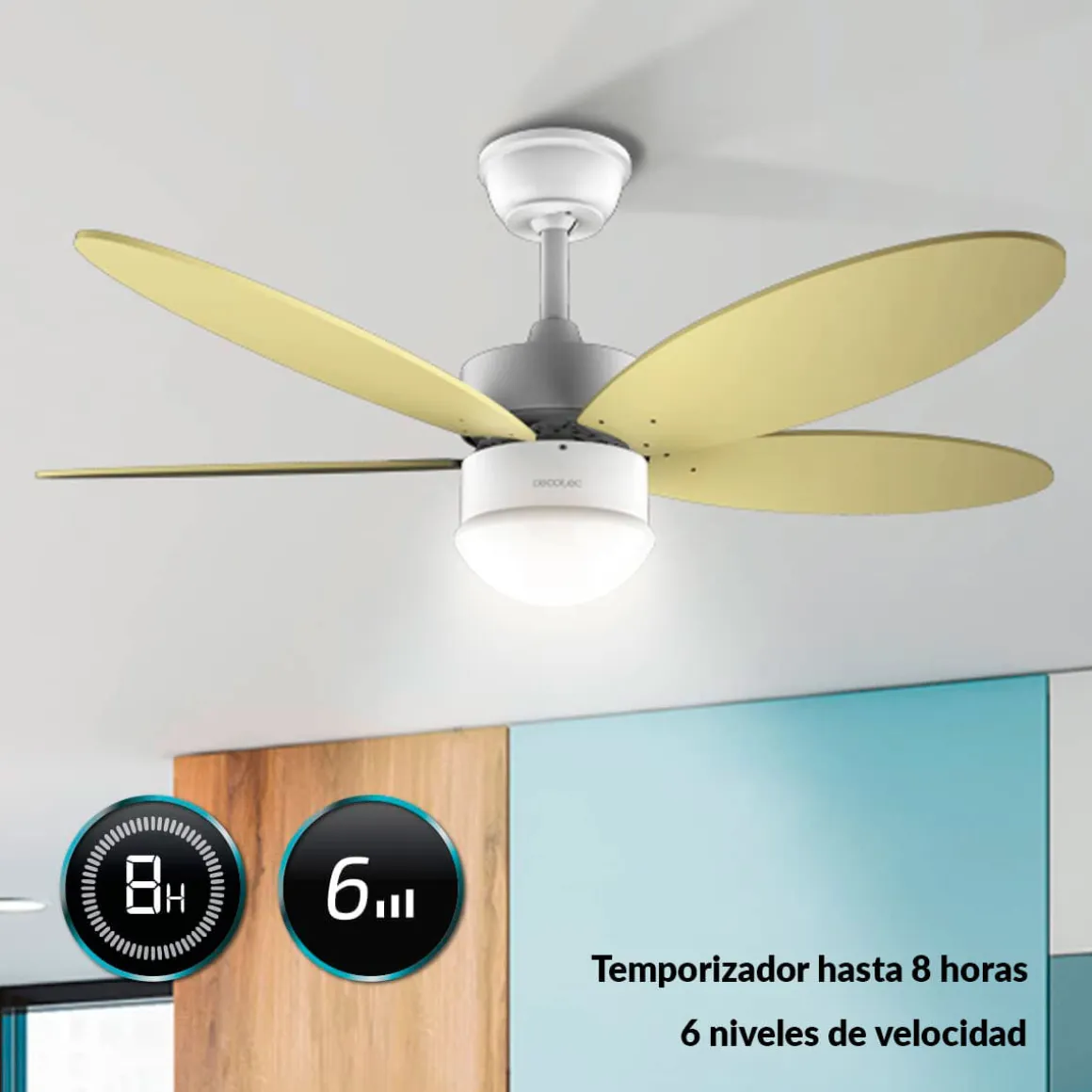 Ventilador de techo Cecotec EnergySilence Aero 4260 SunLight 40W función verano/invierno amarillo Ø106 cm