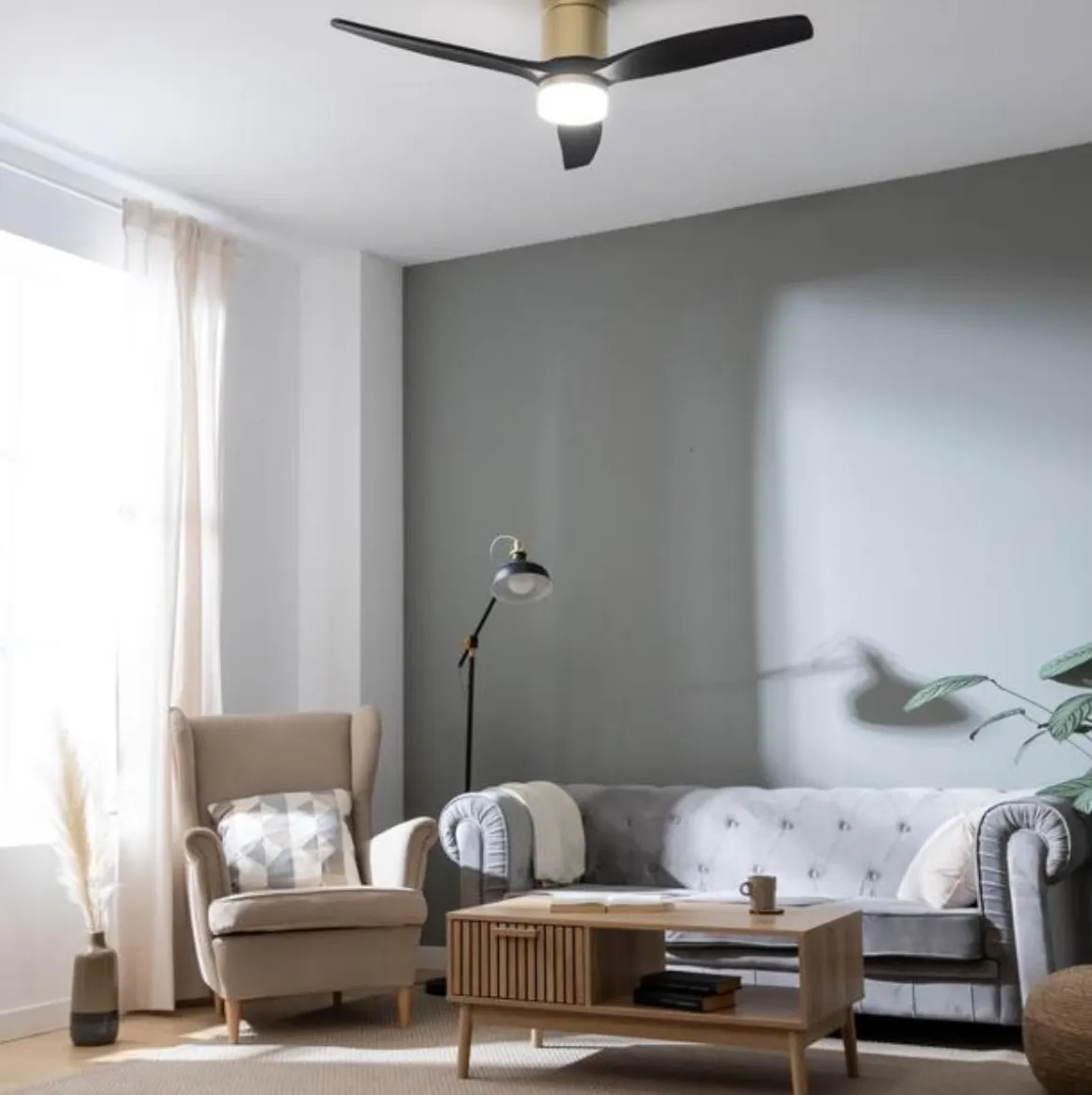 Ventilador de techo Cecotec EnergySilence Aero 5600 Aqua 40W 3 aspas Wifi dorado/negro Ø132 cm
