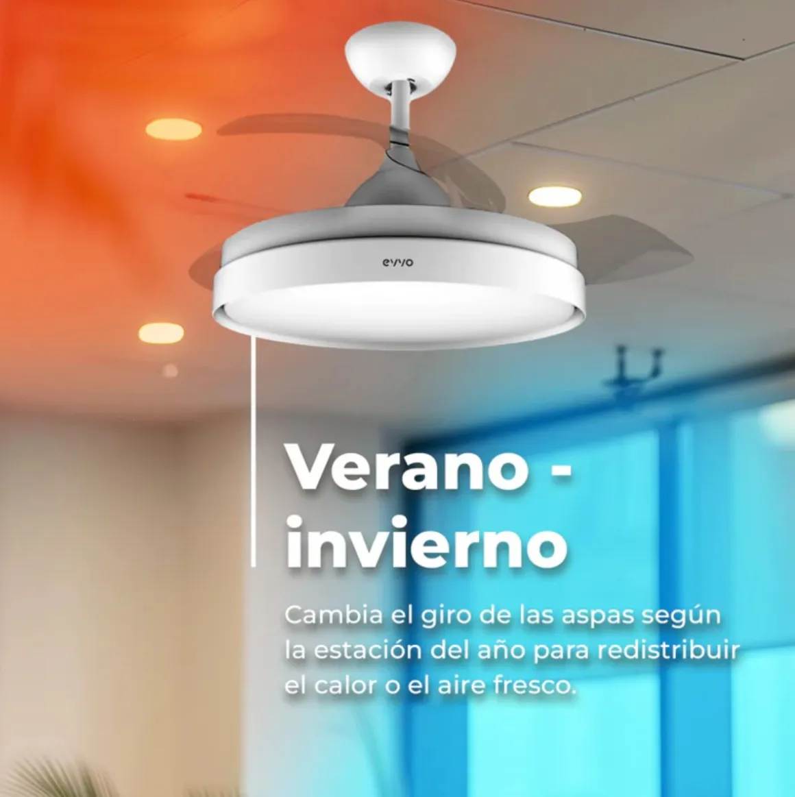 Ventilador de techo Evvo V450 40W 3 aspas retráctiles 6 velocidades blanco Ø107 cm