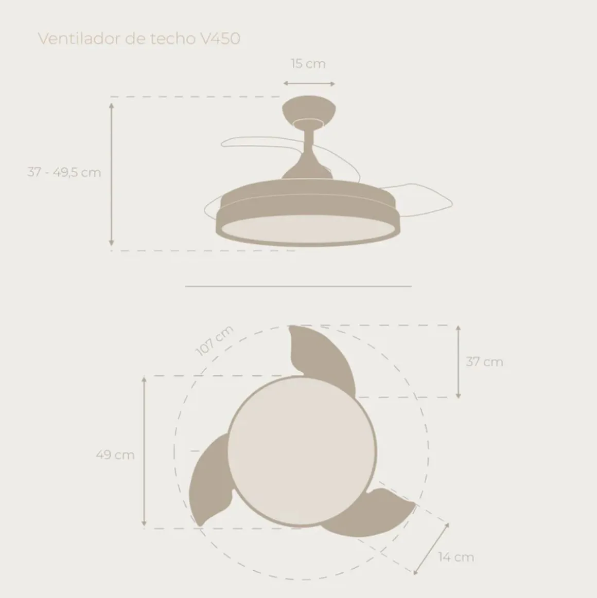 Ventilador de techo Evvo V450 40W 3 aspas retráctiles 6 velocidades blanco Ø107 cm