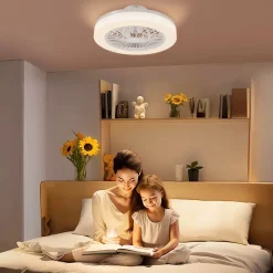 Ventilador de techo Manhattan Homcom luz LED + 6 velocidades blanco Ø46 cm