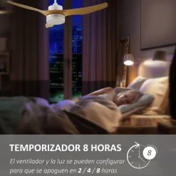 Ventilador de techo Rafia Homcom 20,5 W 3 aspas reversibles blanco/natural Ø132 cm