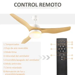 Ventilador de techo Rafia Homcom 20,5 W 3 aspas reversibles blanco/natural Ø132 cm