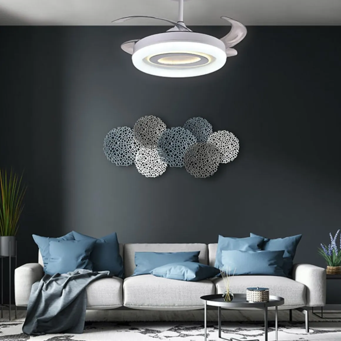 Ventilador de techo Tebe Bel Air 4 aspas retráctiles + mando a distancia blanco Ø108 cm