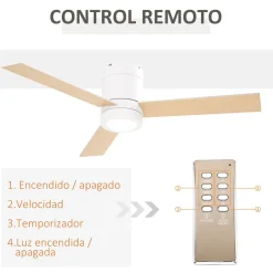 Ventilador de techo Tul Homcom 48W 3 aspas blanco/natural Ø112x25 cm