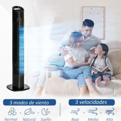 Ventilador de torre Borgoña Homcom 3 modos + 3 velocidades negro 78,5 cm