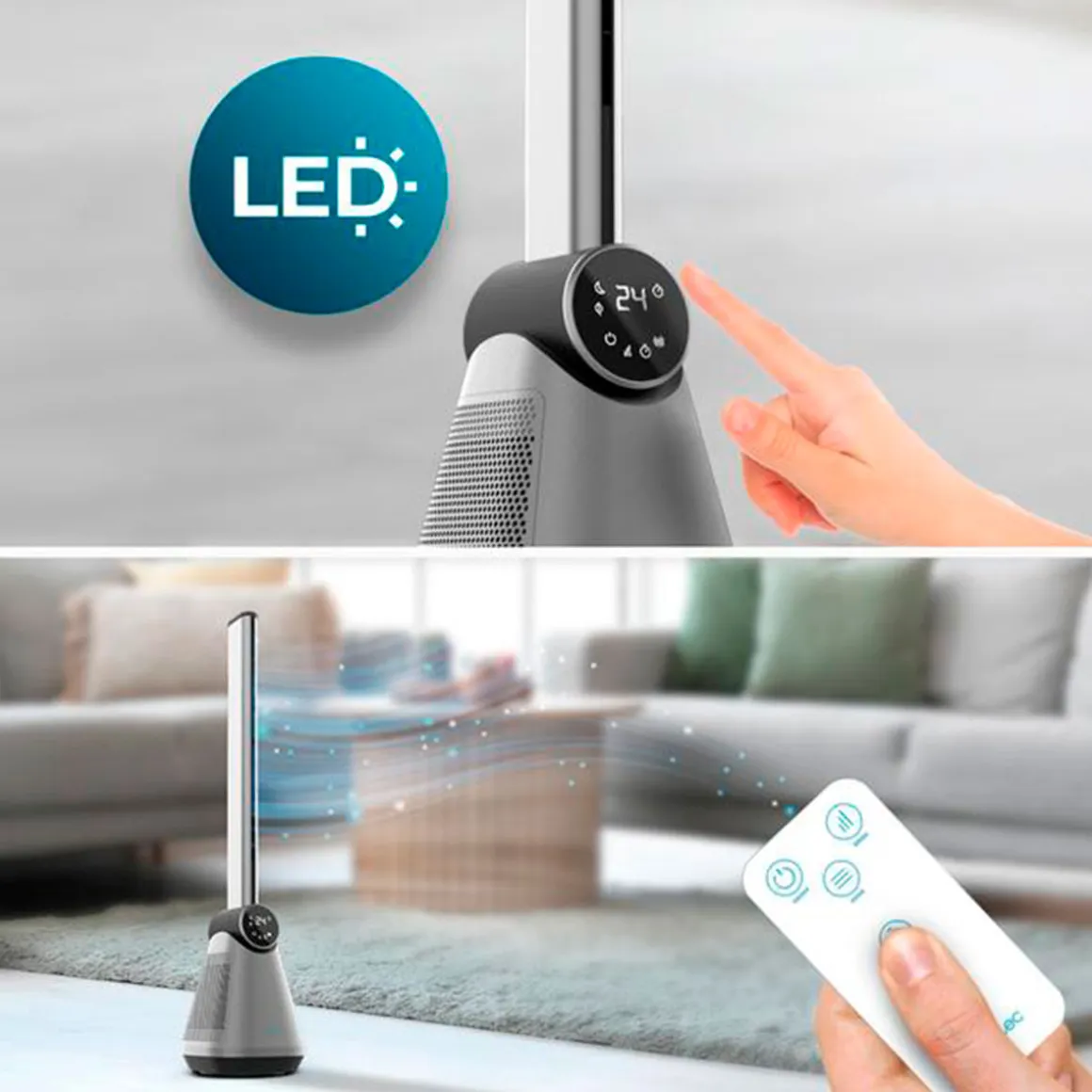 Ventilador de torre Cecotec EnergySilence 9890 Skyline Bladeless 50W diseño sin aspas inox