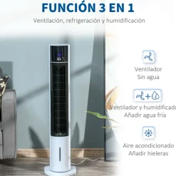 Ventilador de torre Homcom con mando 60W 3 velocidades 3 modos temporizador blanco/negro 105x33x26 cm