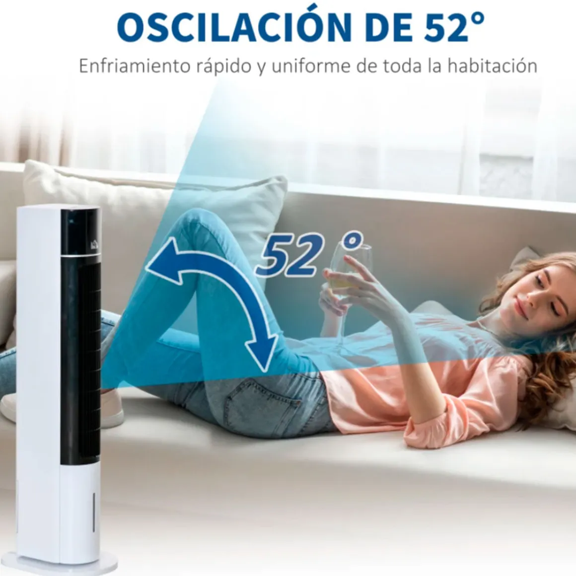 Ventilador de torre Homcom con mando 60W 3 velocidades 3 modos temporizador blanco/negro 105x33x26 cm