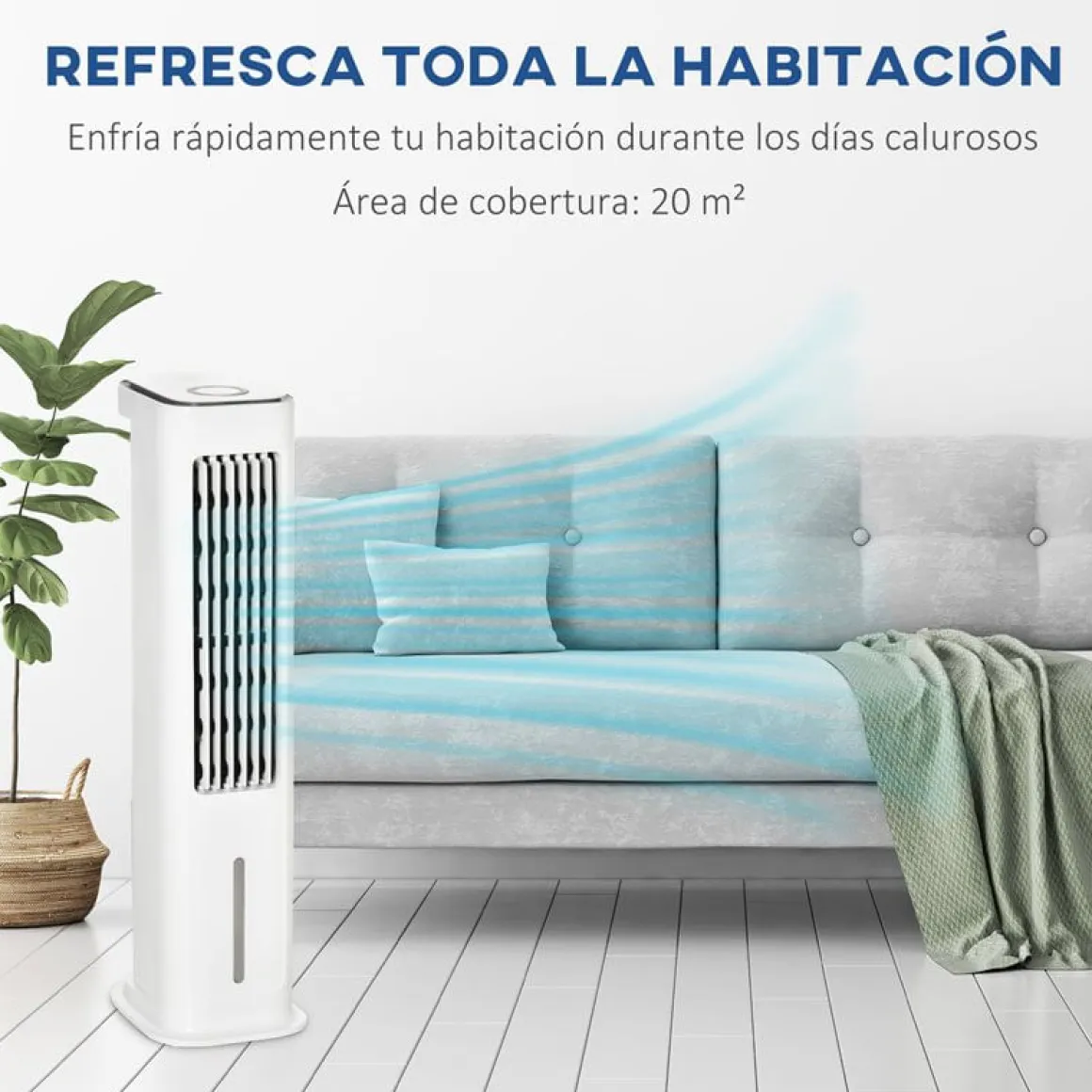 Ventilador de torre Homcom 75W refrigeración por hielo blanco 86x23x29 cm