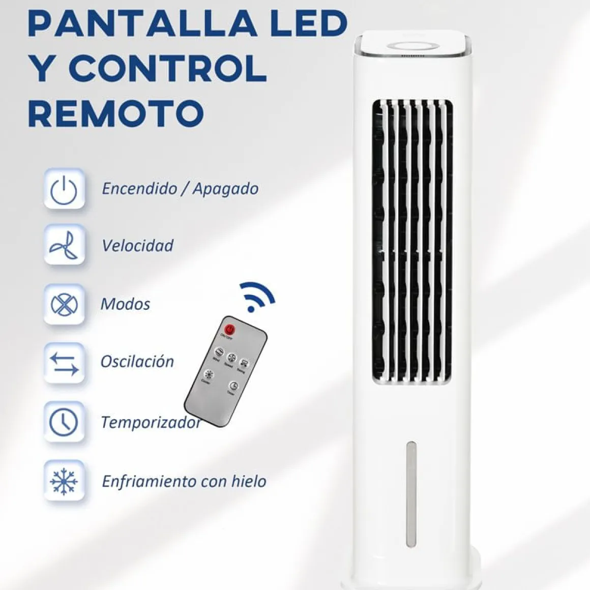 Ventilador de torre Homcom 75W refrigeración por hielo blanco 86x23x29 cm