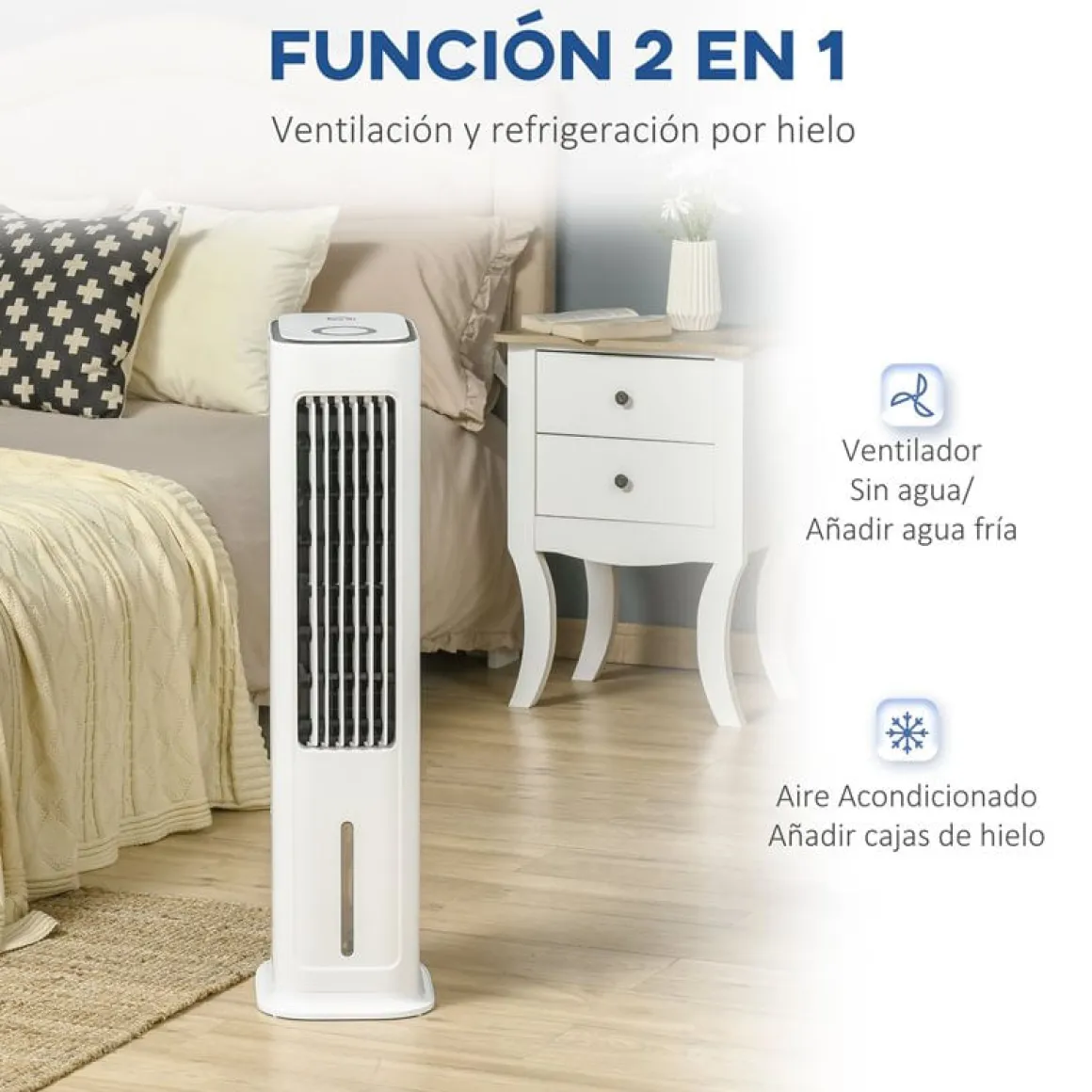 Ventilador de torre Homcom 75W refrigeración por hielo blanco 86x23x29 cm