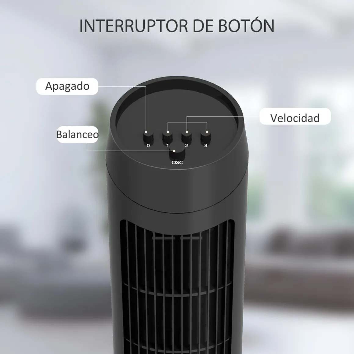 Ventilador de torre Homcom 45W 3 velocidades oscilante 75 cm