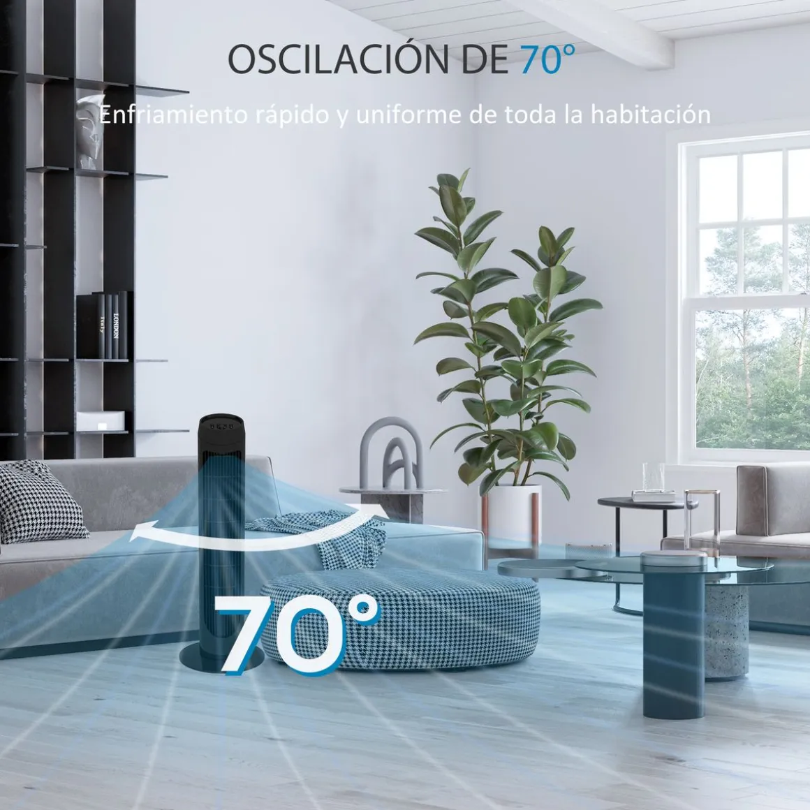 Ventilador de torre Homcom 45W 3 velocidades oscilante 75 cm