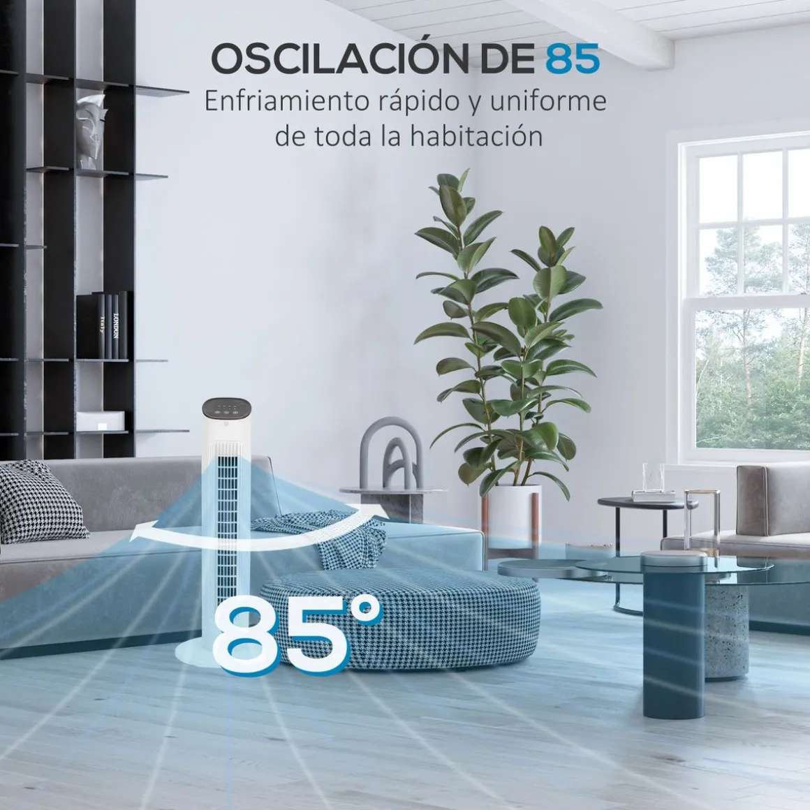 Ventilador de torre Homcom 50W con mando a distancia 3 velocidades blanco 78 cm