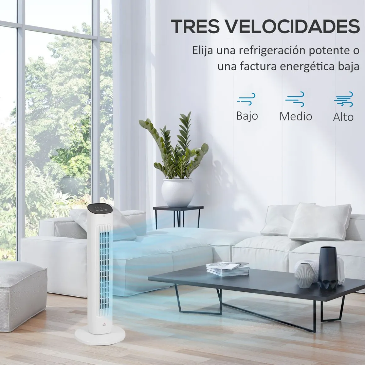 Ventilador de torre Homcom 50W con mando a distancia 3 velocidades blanco 78 cm