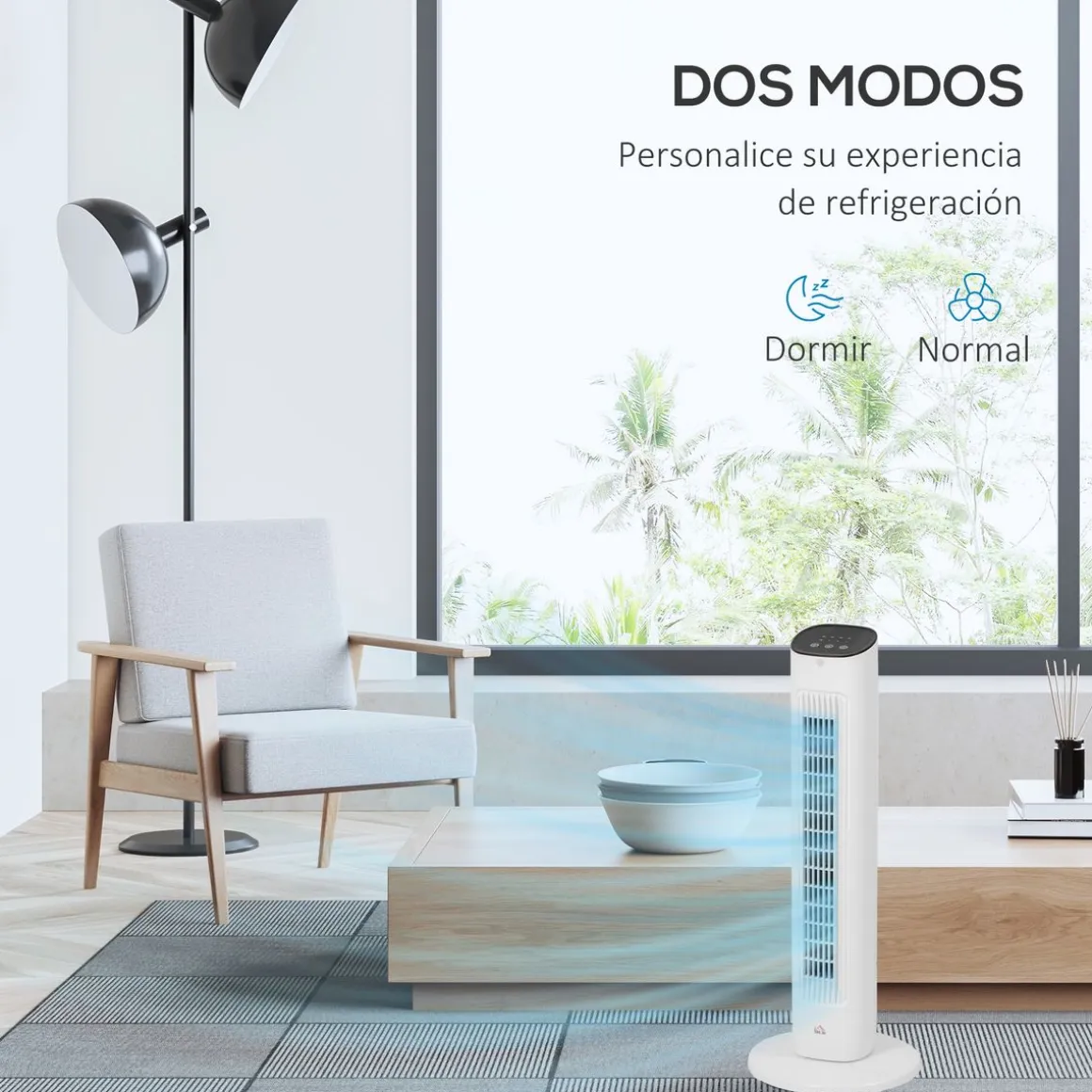 Ventilador de torre Homcom 50W con mando a distancia 3 velocidades blanco 78 cm