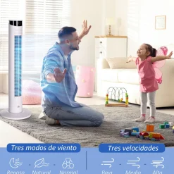 Ventilador de torre Homcom 45W oscilante con mando a distancia blanco Ø31,5x93 cm