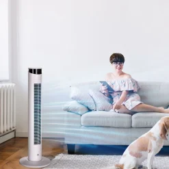 Ventilador de torre Homcom 45W oscilante con mando a distancia blanco Ø31,5x93 cm