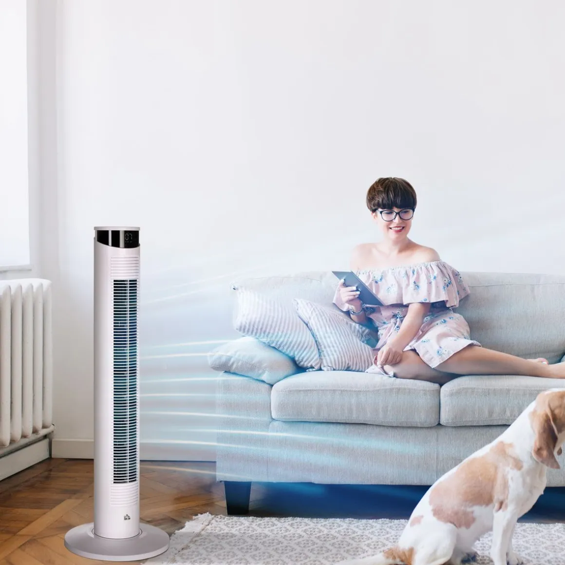Ventilador de torre Homcom 45W oscilante con mando a distancia blanco Ø31,5x93 cm
