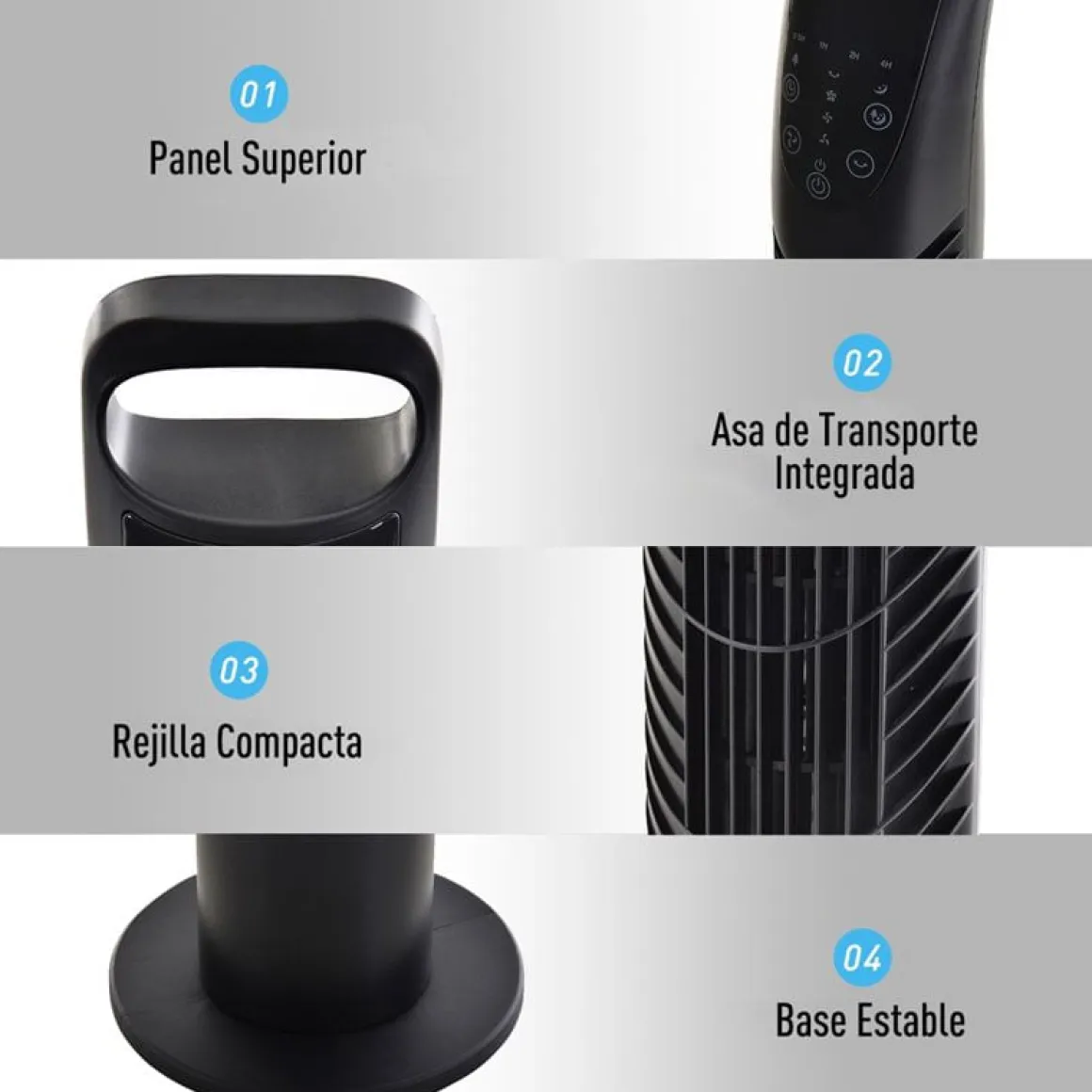 Ventilador de torre Homcom 40W oscilante con mando a distancia negro Ø18x78,5 cm