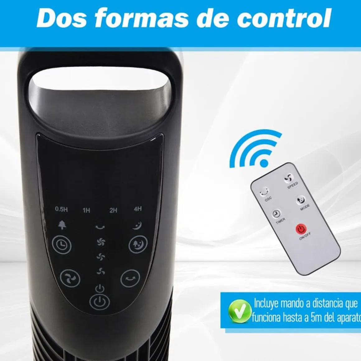 Ventilador de torre Homcom 40W oscilante con mando a distancia negro Ø18x78,5 cm