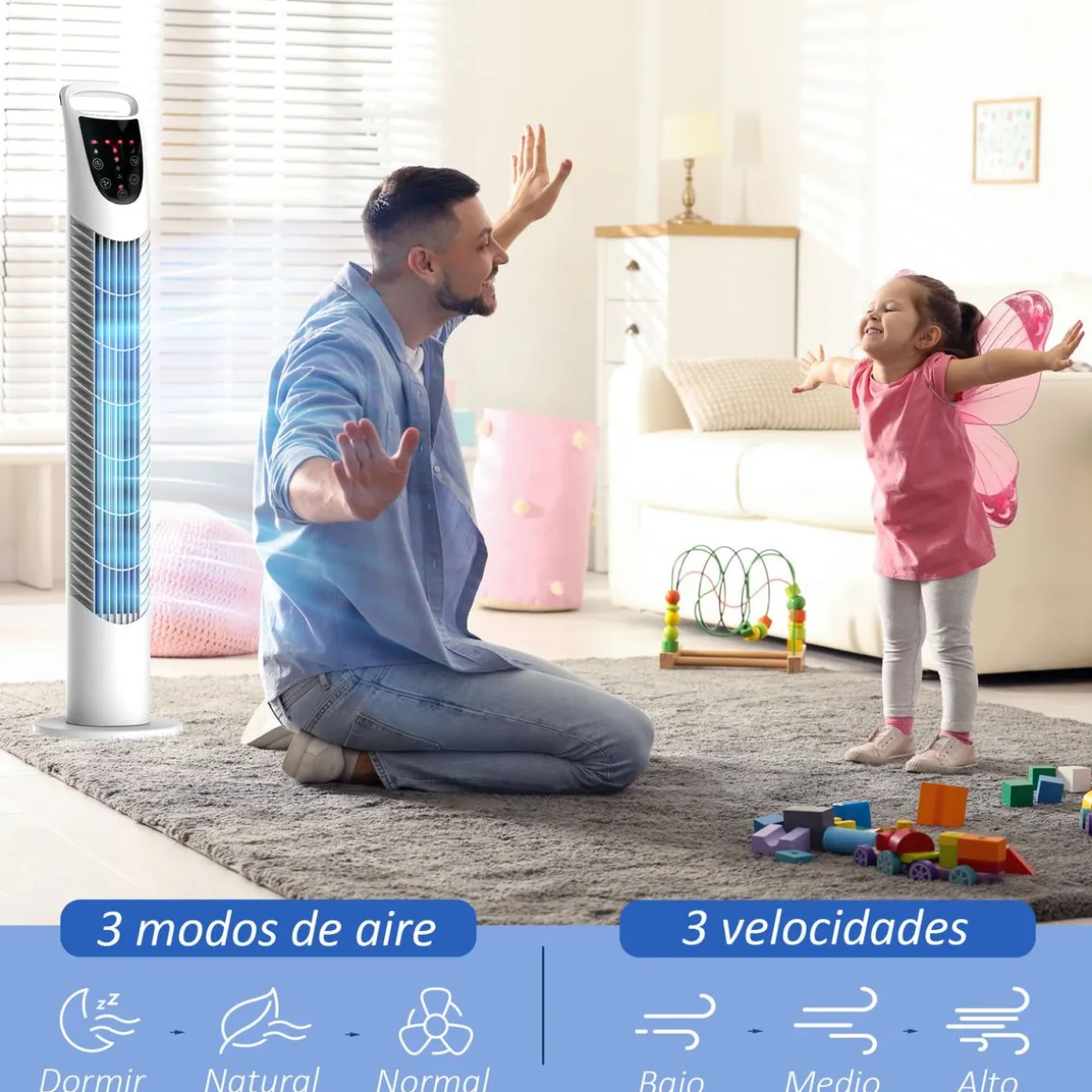 Ventilador de torre Jose Homcom 40W oscilante + 3 velocidades + control remoto blanco 78,5 cm