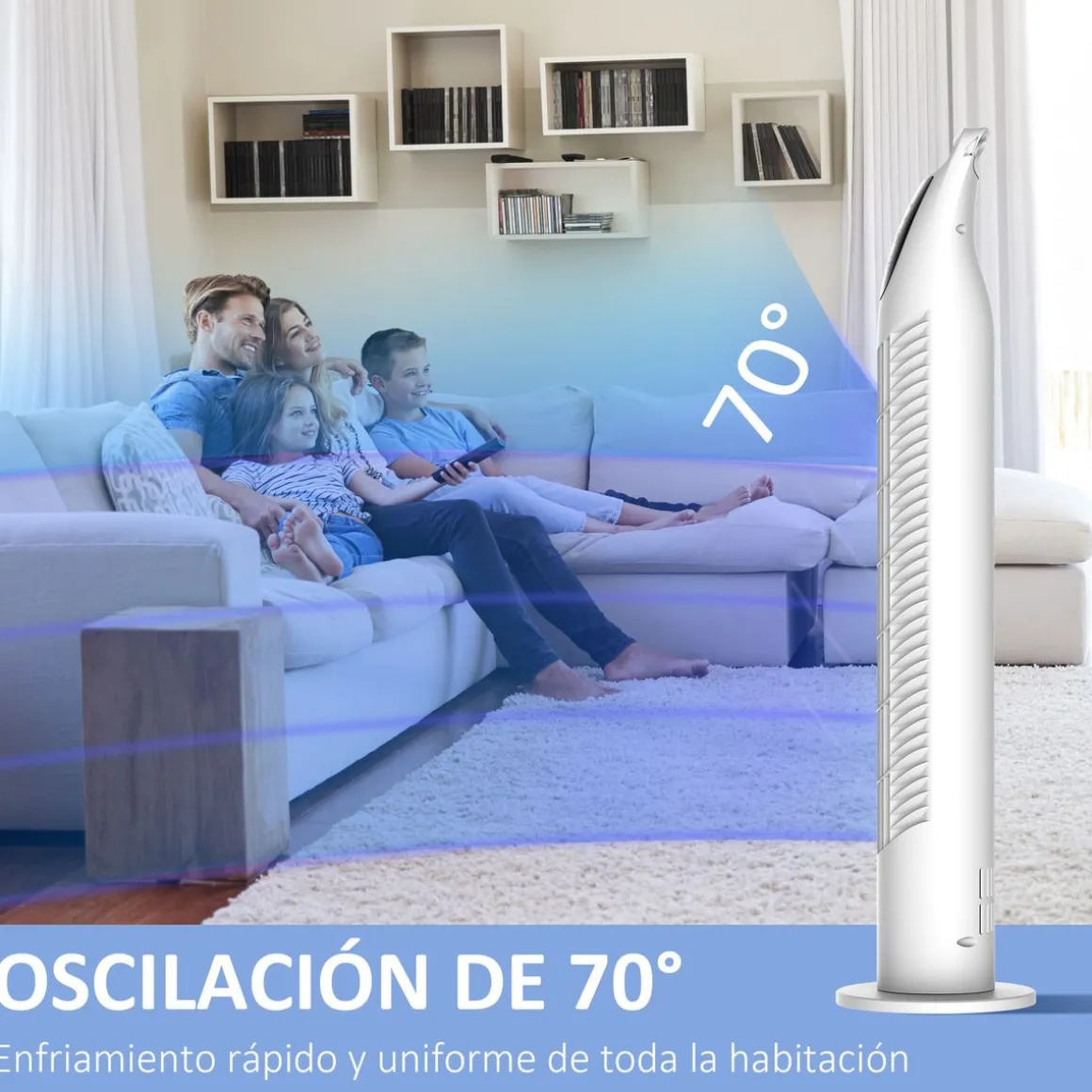 Ventilador de torre Jose Homcom 40W oscilante + 3 velocidades + control remoto blanco 78,5 cm