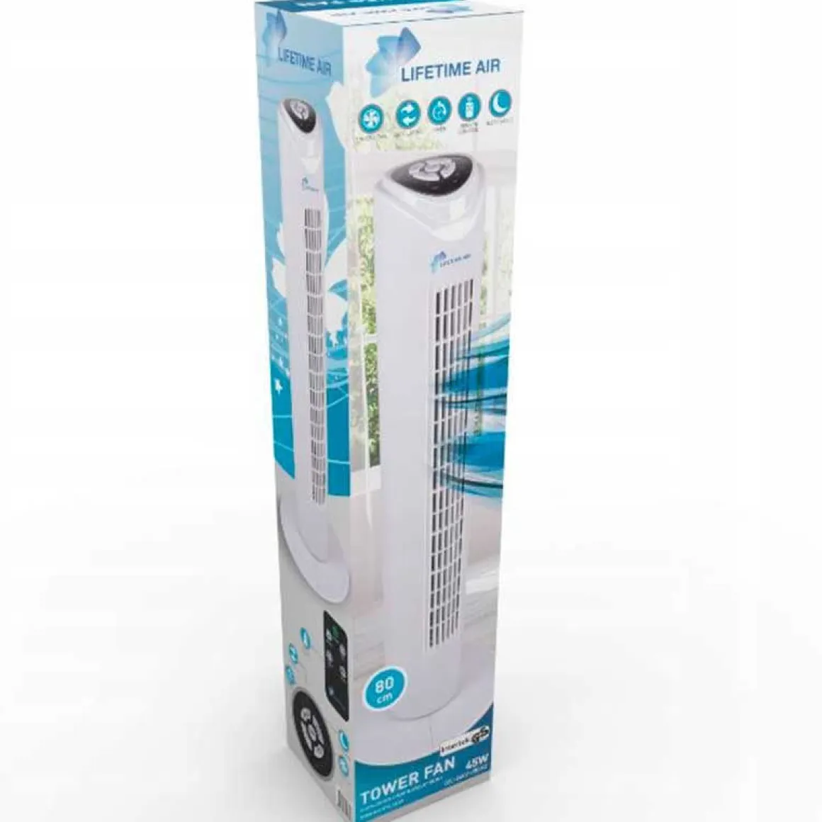 Ventilador de torre Lifetime Air 45W 3 velocidades oscilante con temporizador blanco Ø26,5x81 cm
