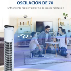 Ventilador de torre Rex Homcom 50W oscilante + 3 velocidades + control remoto blanco 78,5 cm