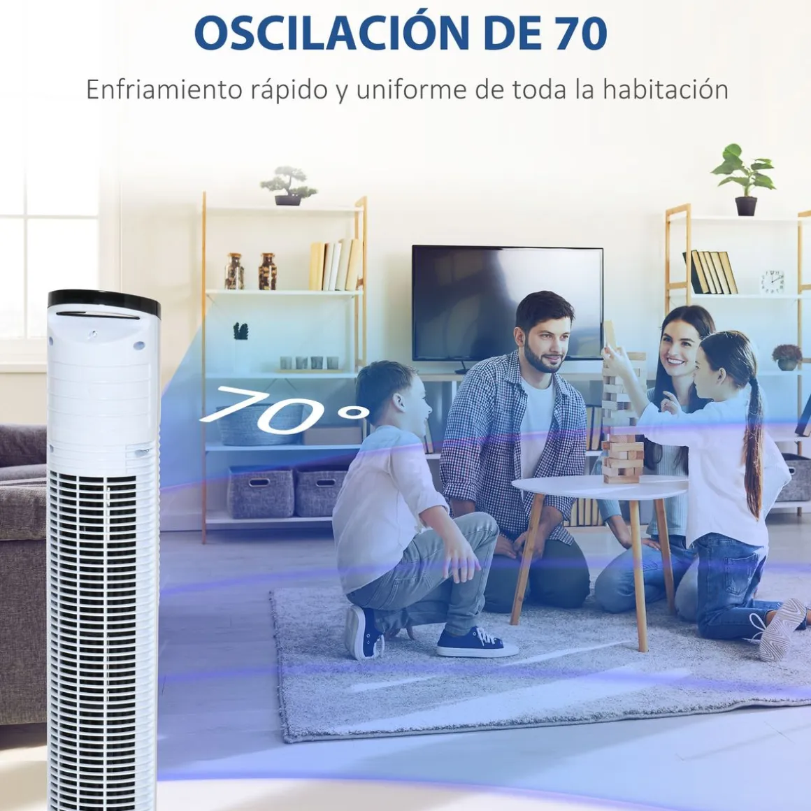 Ventilador de torre Rex Homcom 50W oscilante + 3 velocidades + control remoto blanco 78,5 cm