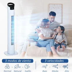 Ventilador de torre Rex Homcom 50W oscilante + 3 velocidades + control remoto blanco 78,5 cm