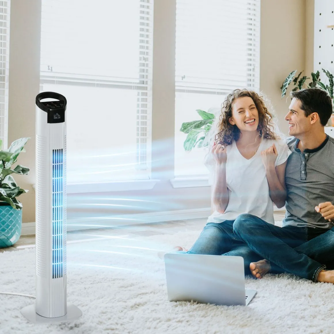 Ventilador de torre Rex Homcom 50W oscilante + 3 velocidades + control remoto blanco 78,5 cm