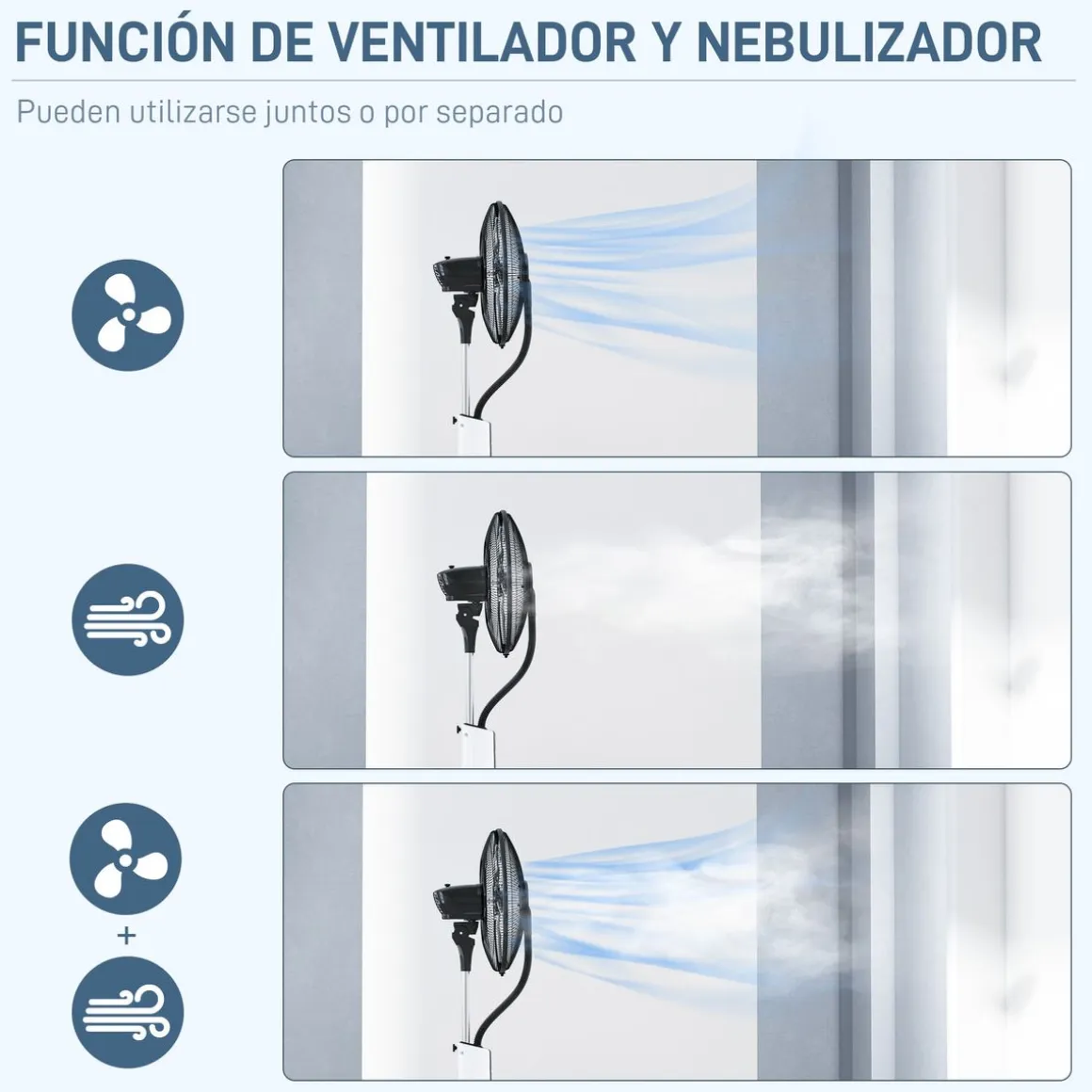 Ventilador nebulizador Big Homcom 90W 3 velocidades + 5 aspas blanco/negro 120 cm