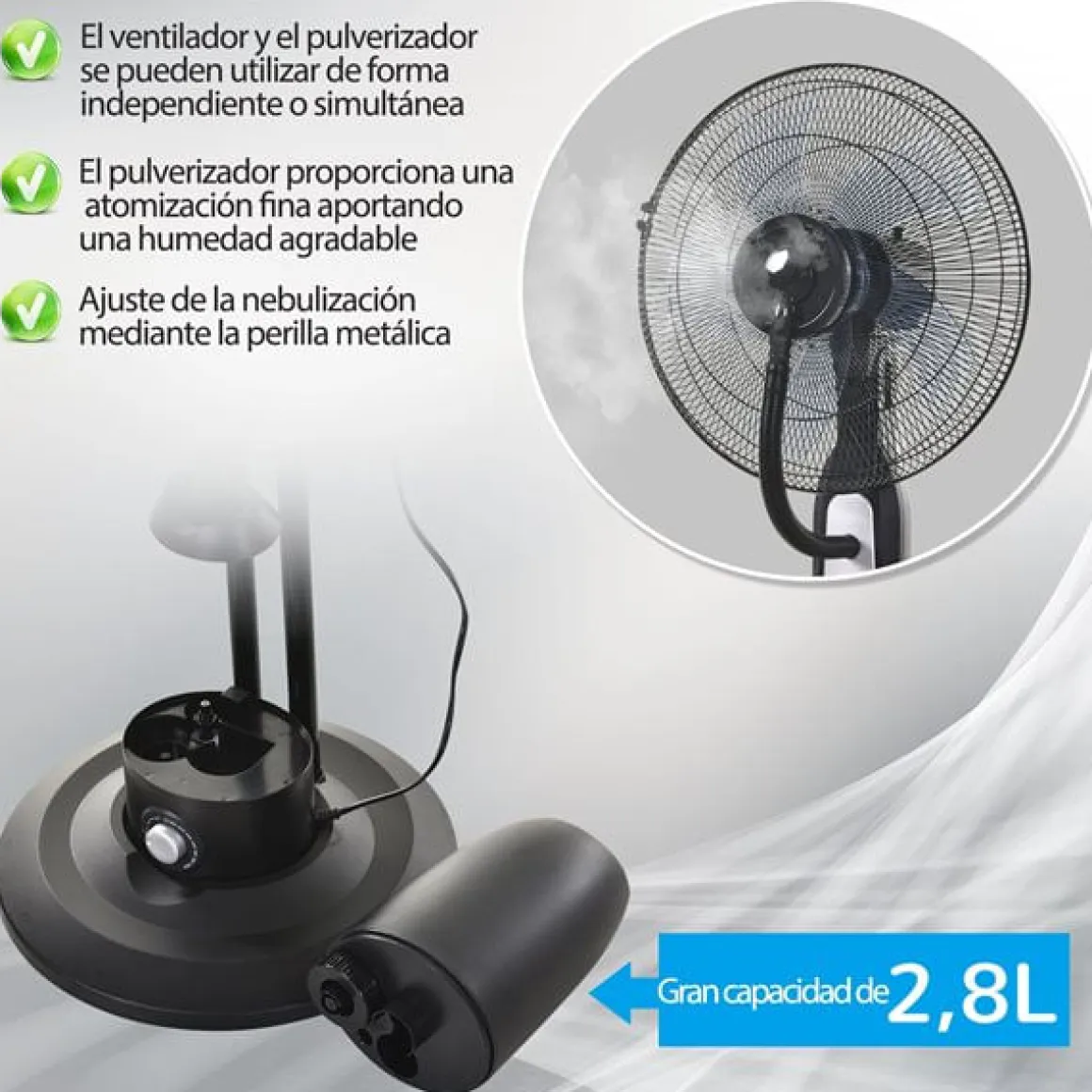 Ventilador nebulizador Homcom 90W 3 velocidades 2,8L negro Ø44x120 cm