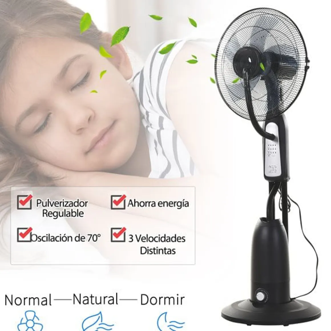 Ventilador nebulizador Homcom 90W 3 velocidades 2,8L negro Ø44x120 cm