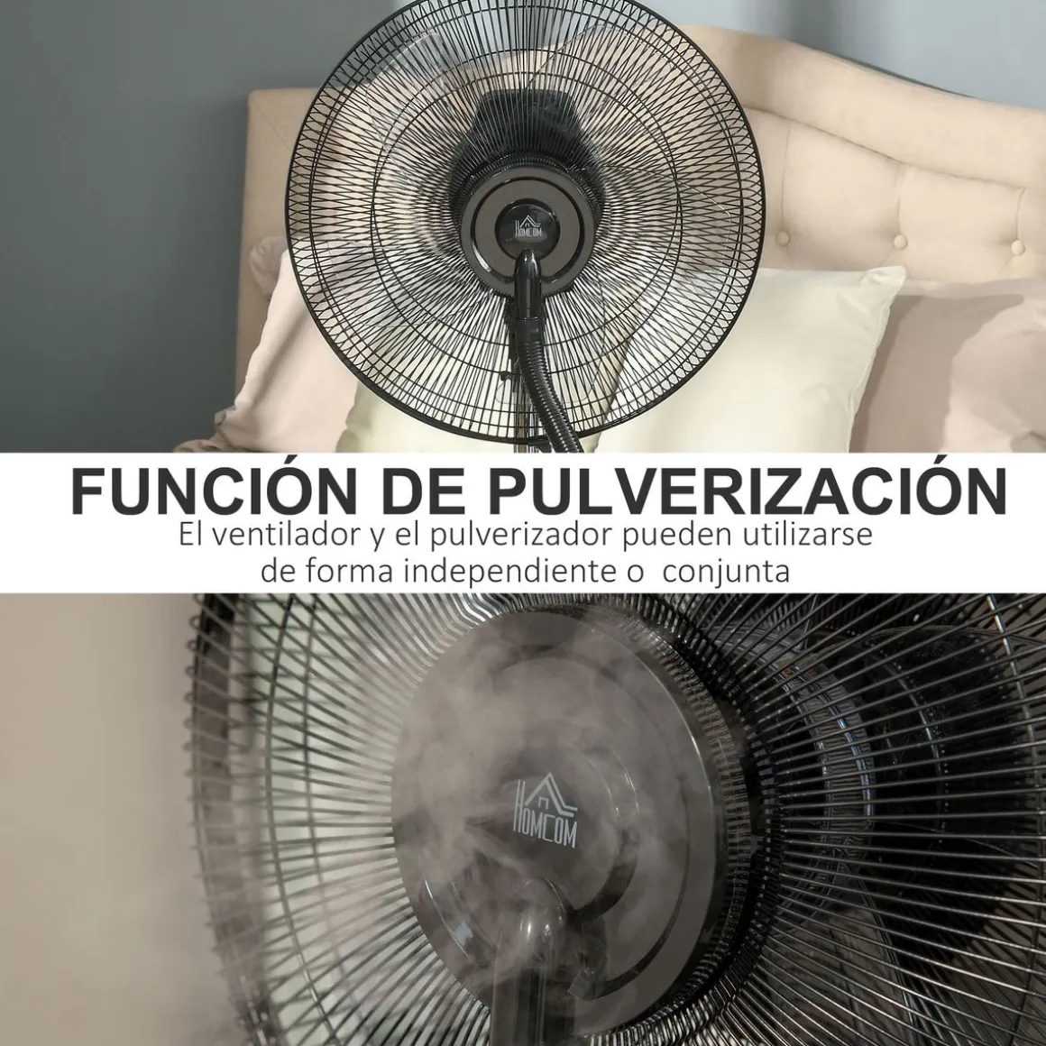 Ventilador nebulizador Kald Homcom 90W oscilante + botón ionizador negro Ø44,5x135 cm