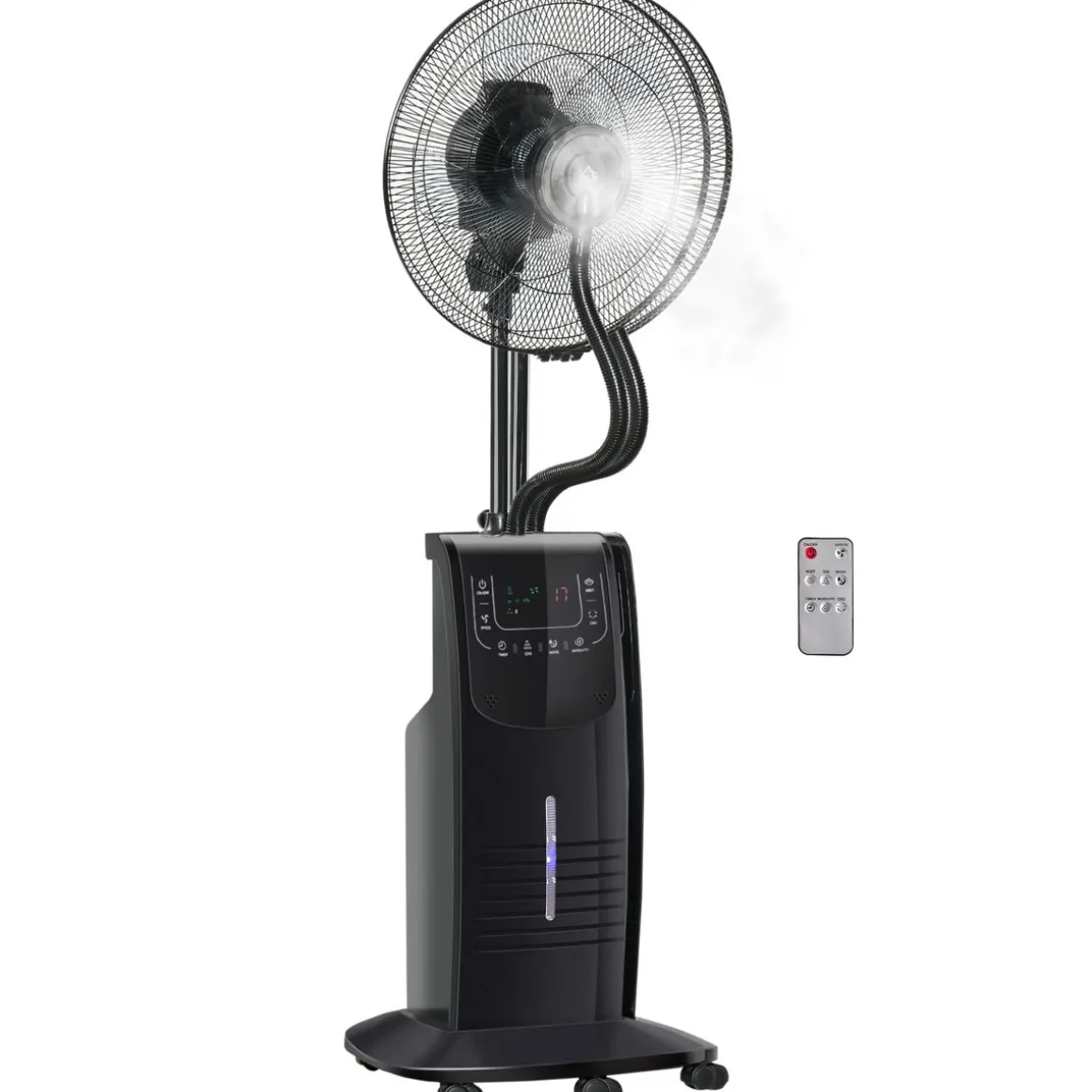 Ventilador nebulizador Kald Homcom 90W oscilante + botón ionizador negro Ø44,5x135 cm