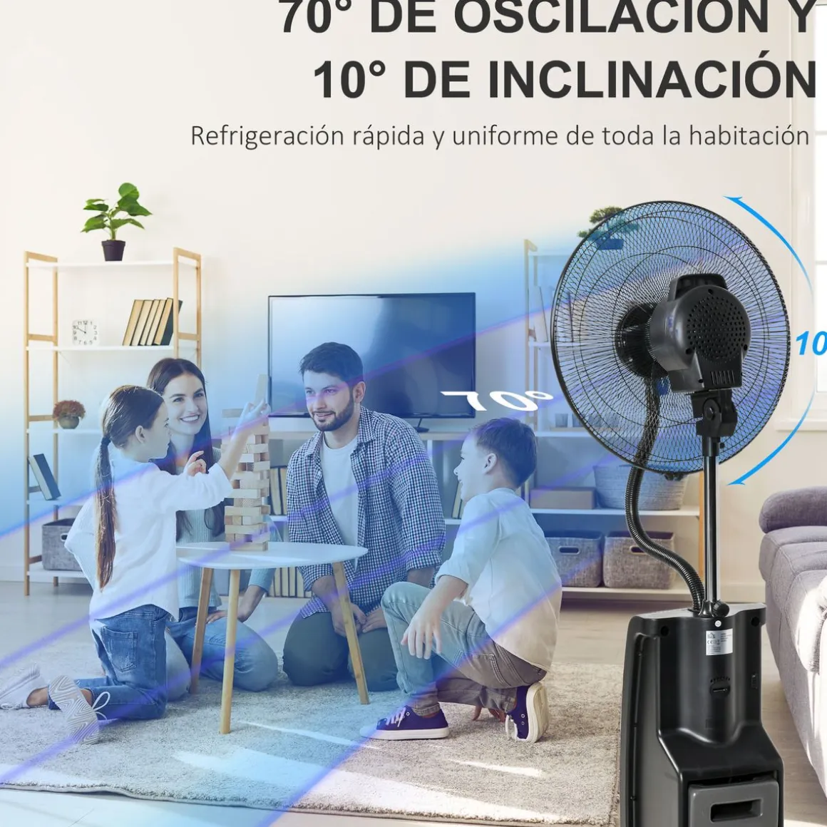 Ventilador nebulizador Kald Homcom 90W oscilante + botón ionizador negro Ø44,5x135 cm