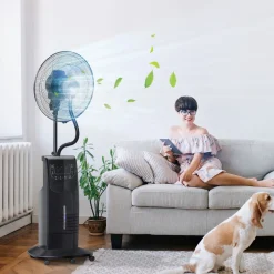 Ventilador nebulizador Kald Homcom 90W oscilante + botón ionizador negro Ø44,5x135 cm