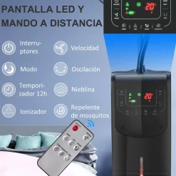 Ventilador nebulizador Kald Homcom 90W oscilante + botón ionizador negro Ø44,5x135 cm