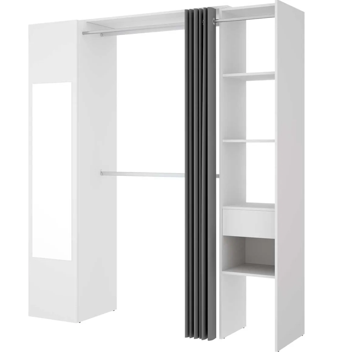 Vestidor Suit con cortina+ 1 espejo+ 1 puerta abatible blanco