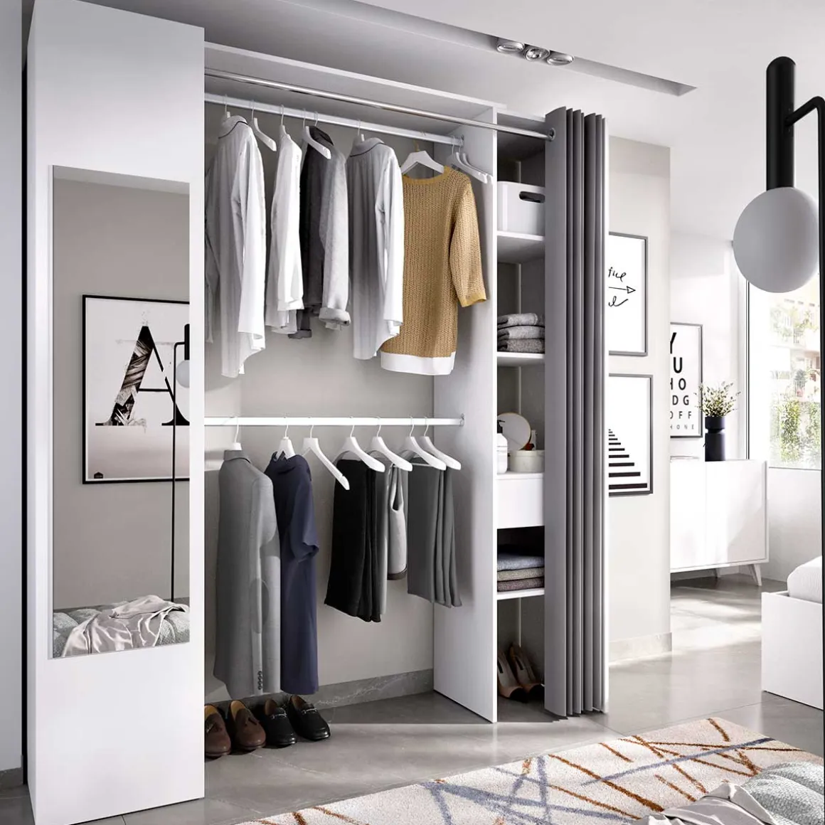 Vestidor Suit con cortina+ 1 espejo+ 1 puerta abatible blanco