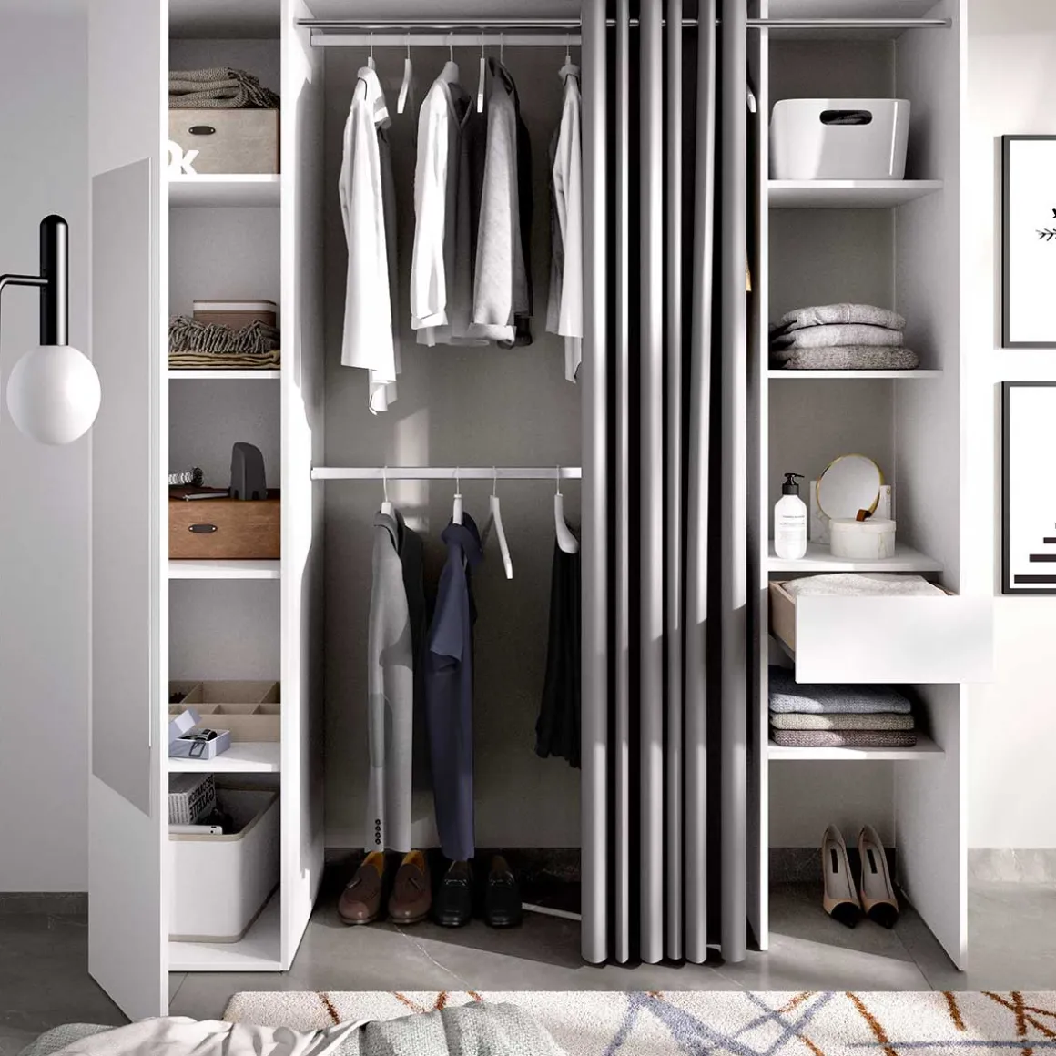 Vestidor Suit con cortina+ 1 espejo+ 1 puerta abatible blanco