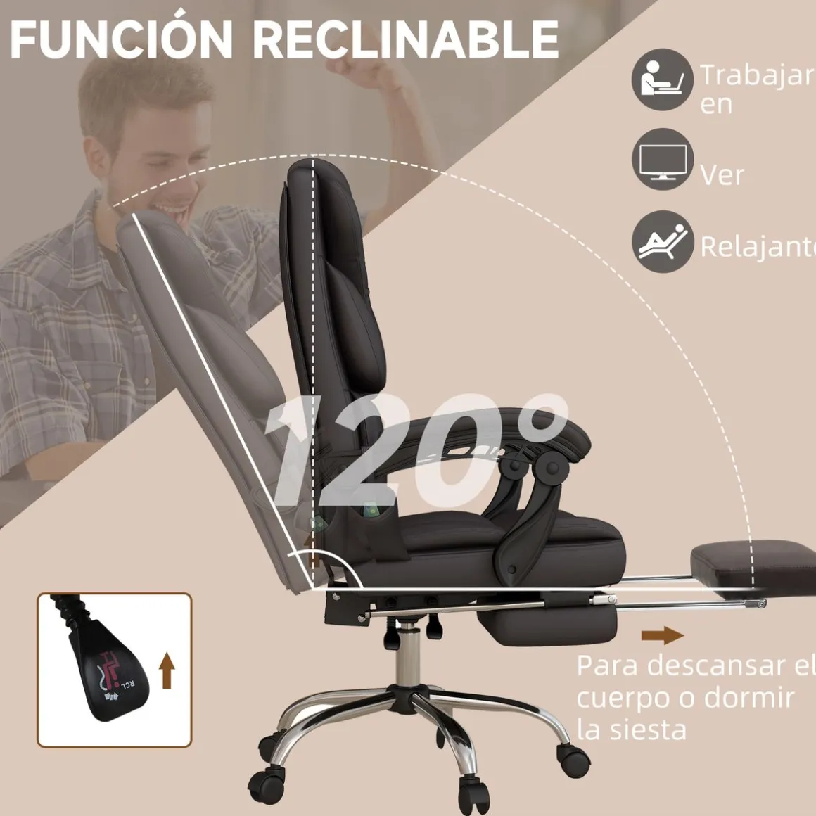 Vinsetto silla de oficina con 6 puntos de masaje silla de escrito