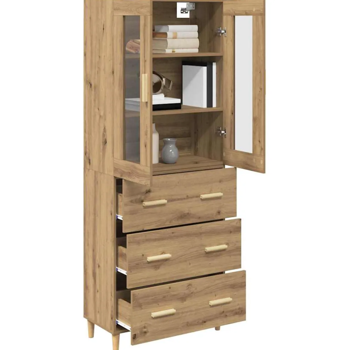 Vitrina Meryem 2 puertas + 3 cajones natural 180x69,5x34 cm
