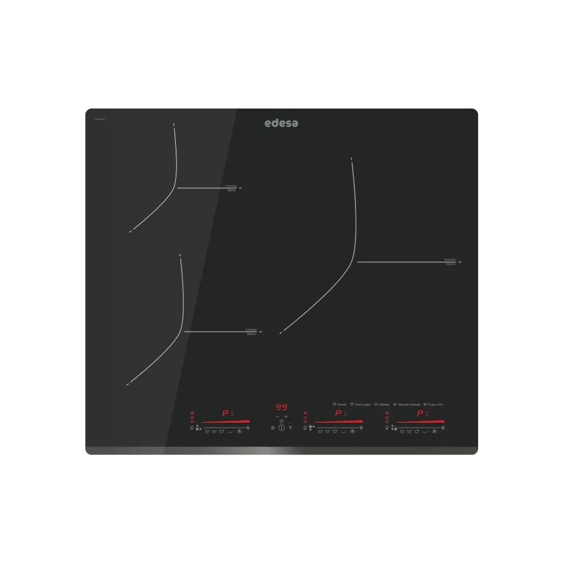 Vitrocerámica Edesa EIM6330 B/A 7000W 3 fuegos 9 potencias negro 59 cm