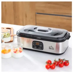 Yogurtera Homcom 1,44L 30W 8 tarros 180ml temporizador + termostato inox
